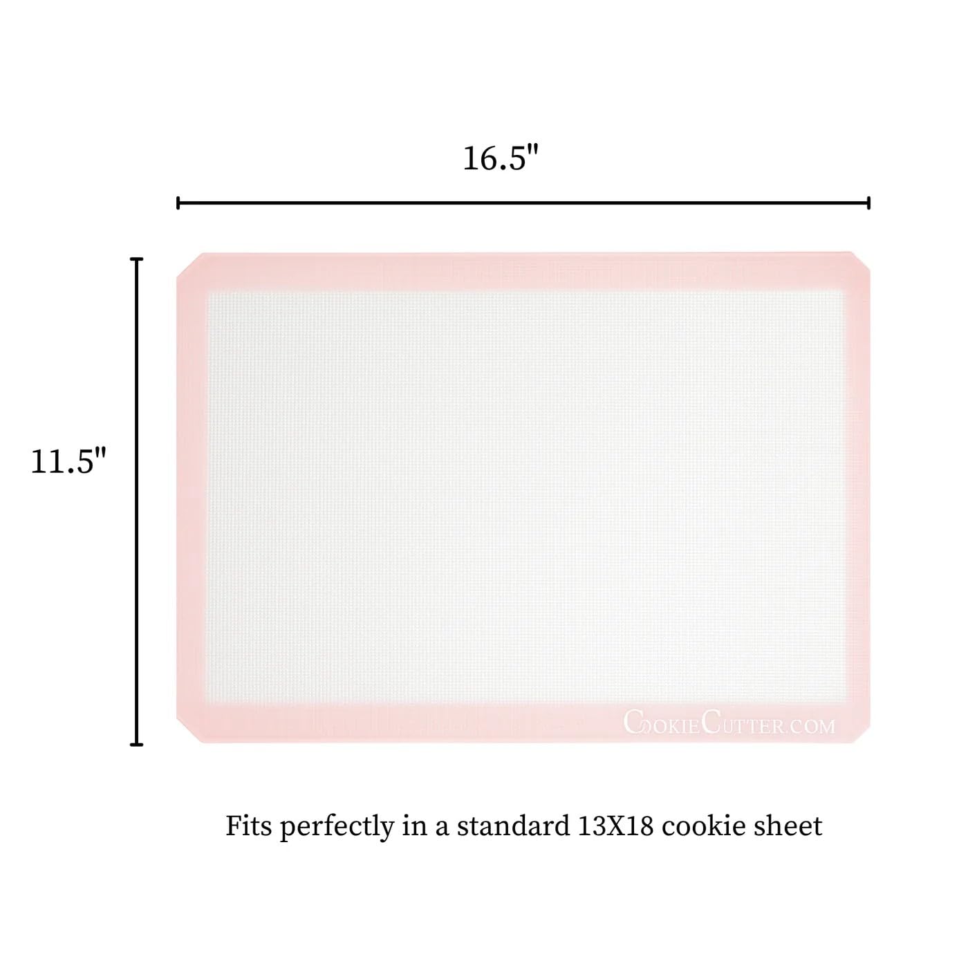 CookieCutter.com 16.5"x11.5" Pink Silicone Baking Mat - Reusable Nonstick Baking Sheet - Sandy Pink (2 Pack)