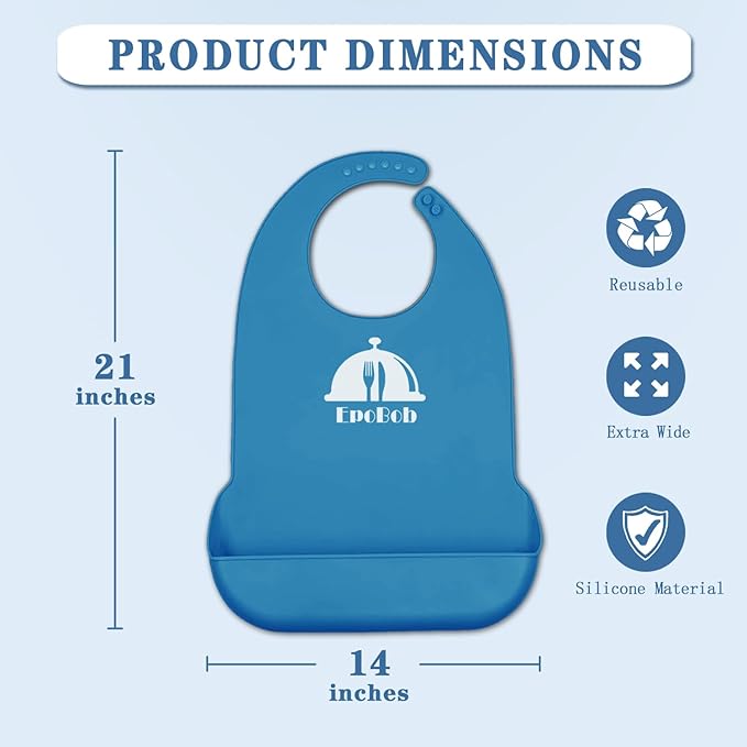 Silicone Adult Bibs with Crumb Catcher, Washable and Adjustable Adult Bibs for Elderly Men Women Seniors