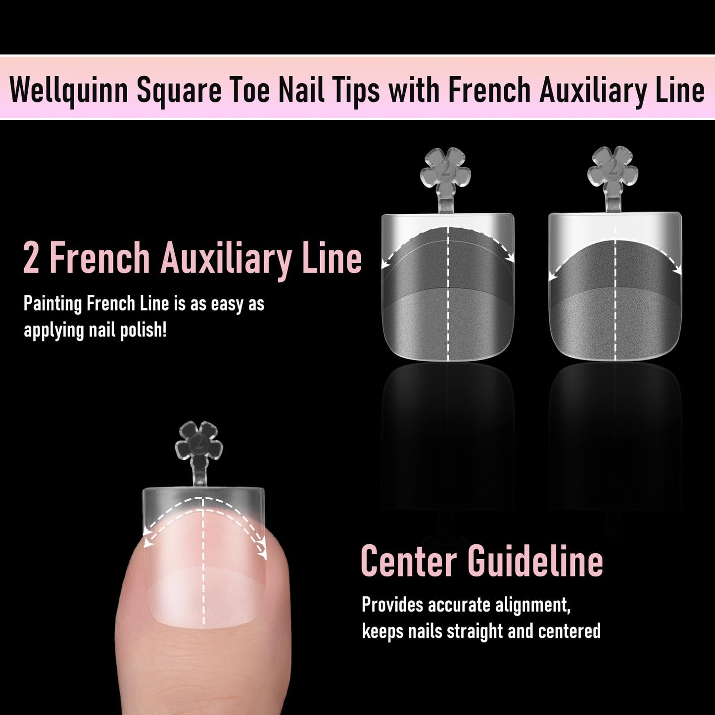 Wellquinn 360pcs Toe Nail Tips with Shaping Guide Lines, Press On Full Cover Toenail Tips for Wide Long Nail Bed, False Toes Extension, Acrylic & Gel Toe Extension Kit Clear 15 Sizes