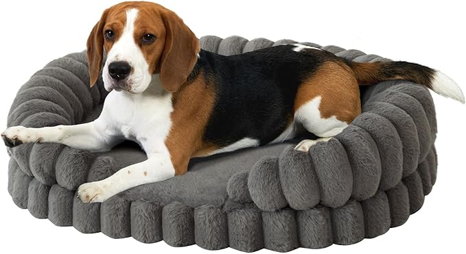 BALANCE Calming Dog Bed for Medium Sized Dogs, 30 Inches Oval Washable Pet Bed with Sides, Orthopedic Pet Couch Sofa with Non-Slip Bottom, Oatmeal