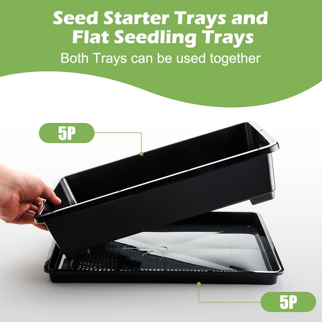 RooTrimmer 5 Pack Soil Blocking Trays(14"x12"x3"), Plastic Flat Plant Tray for Holding or Collecting Drainage Water, Elevated Microgreen Seed Starter Tray for Seed Germination (Black)