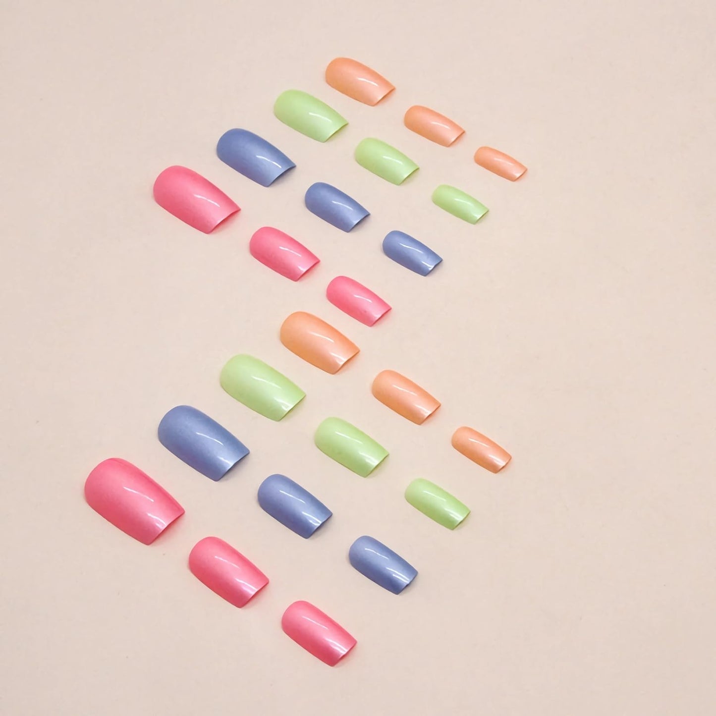BABALAL Medium Press On Aurora Glue On Nails - 24Pcs Rainbow Design Full Cover Acrylic Squoval False Nails