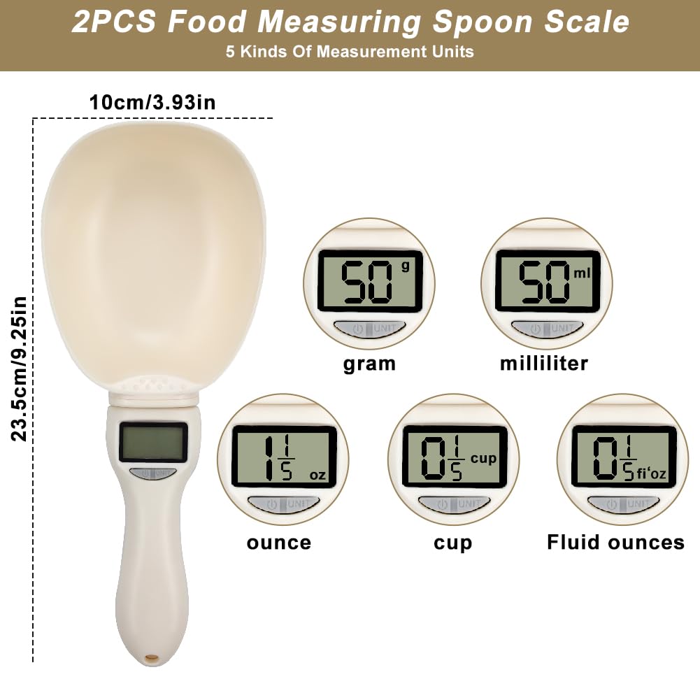 SEILETOO 2PCS Digital Measuring Spoon Scale, Adjustable Electronic Measuring Spoon with 2PCS Hooks, Digital Kitchen Scale Spoon with Removable Handle, for Cooking, Baking, Pet Food, Daily Meals