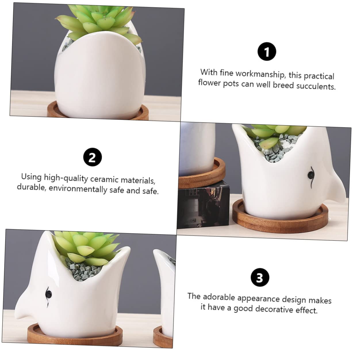 OFFSCH Adorable Ceramic Succulent Flowerpot Unique Big Mouth Shark Design for Indoor Decor Present for Friends and Planter