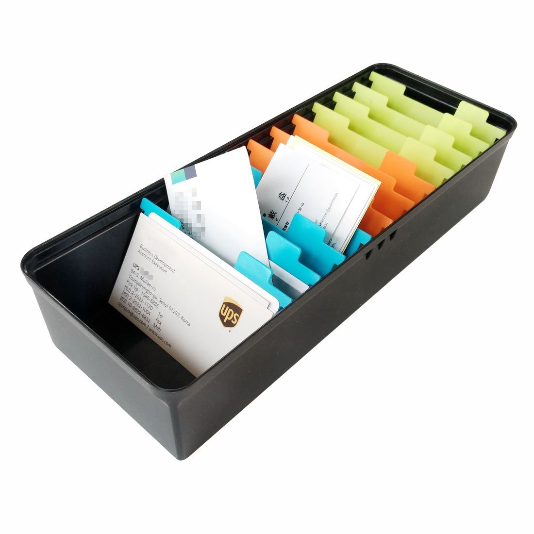 Business Card Organizer: 500 Card Storage Box with 11 Dividers