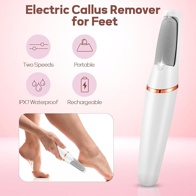 Electric Foot Callus Remover, Callus Remover for Feet Rechargeable Portable Pedicure Tool Kit, Smooth Pedicure Wand for Feet Care, Removes Dry Hard & Dead Skin Ideal Gift (White)