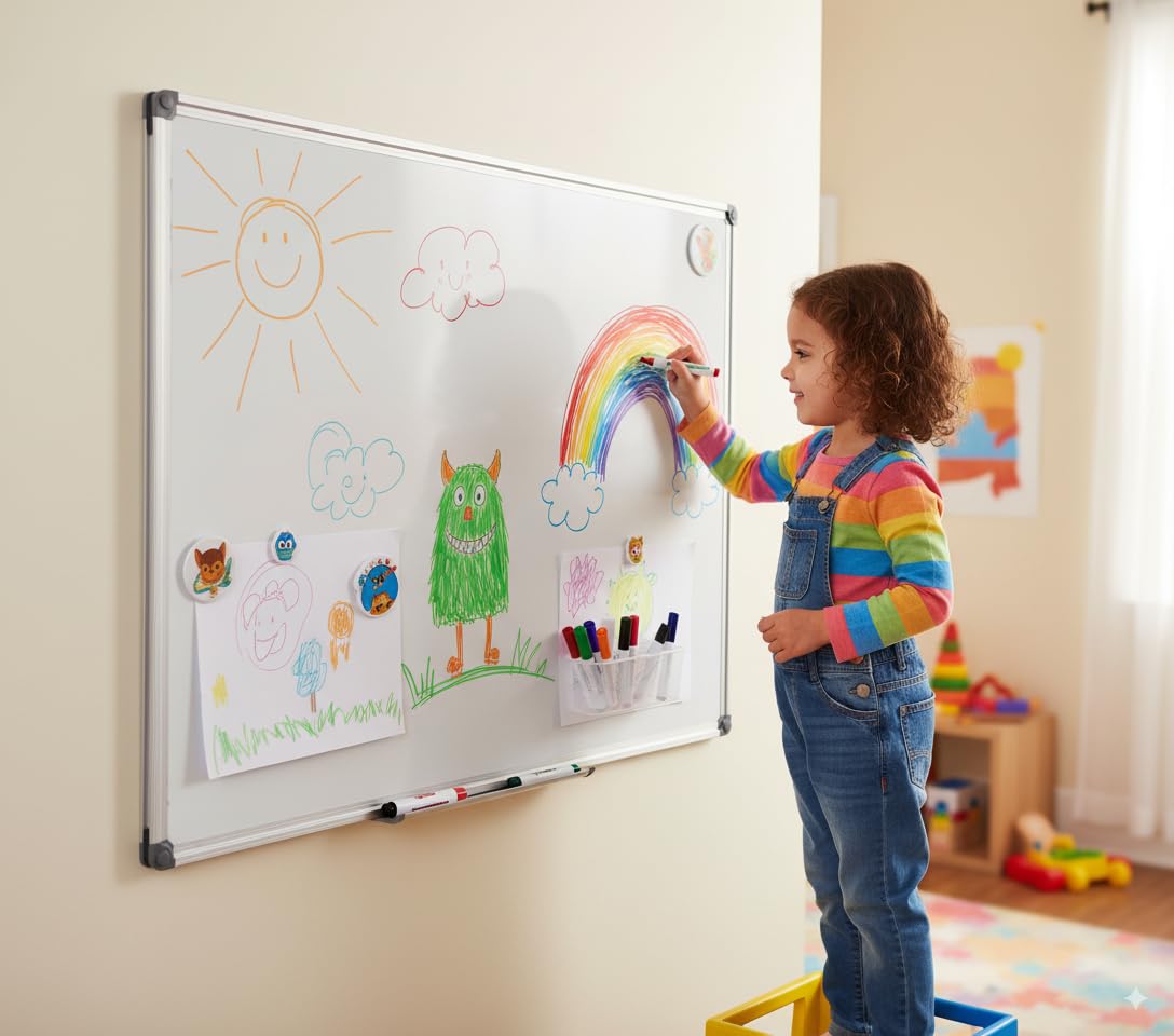 DexBoard 48 x 36 Inches Magnetic Whiteboard for Home Office Collaboration, Classroom Teaching - 4 x 3 ft Anti-Ghosting Dry Erase Board with Aluminum Frame for Brainstorming and Agile Management