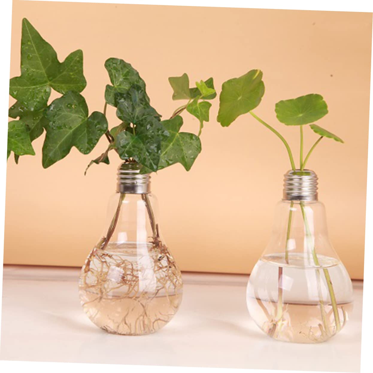 Gogogmee 2 Pcs Glass Lightbulb Vase for Hydroponic Plants Creative Terrarium Container Indoor Wall Hanging Planter for Home Decor Visible Water Level