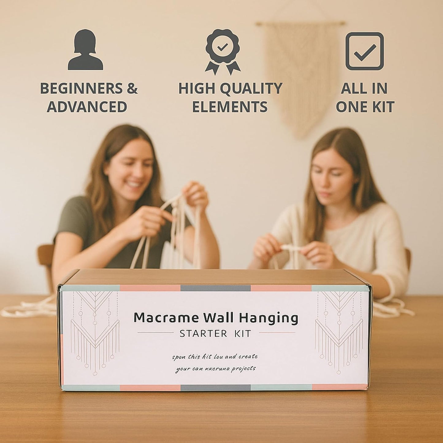 MIGO Creates DIY Macrame Kit for Beginners with 9 Macrame Projects Ebook, 115 Pcs Macrame Supplies & 220yd Cotton Yarn | Create Unique Bohemian Decor Craft Projects! Perfect DIY Crafts for Adults!