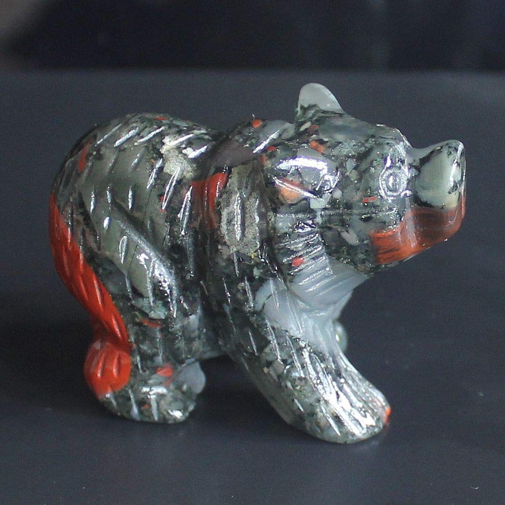 2'' Hand Carved Mixed gemstome Crystal Bear Figurine Animal Carving (Blood Stone)