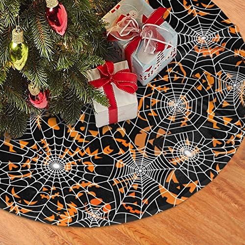 Christmas Tree Skirt 36 inches Halloween Lollipop Holiday Design Xmas Festival Accessory Supplies Gift Party Large Tree Mat Decoration Ornaments Halloween Pumpkin and Spider Webs