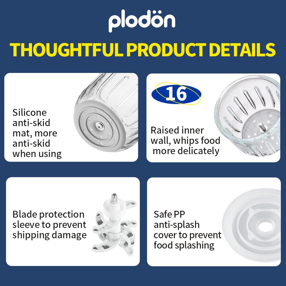 Plodon Baby Food Maker Mini Cute and Small Food Processor Puree Blender Grinder Chopper 300ml Cup Glass Bowl with 8 Blade Electric (Spaceman-Blue)