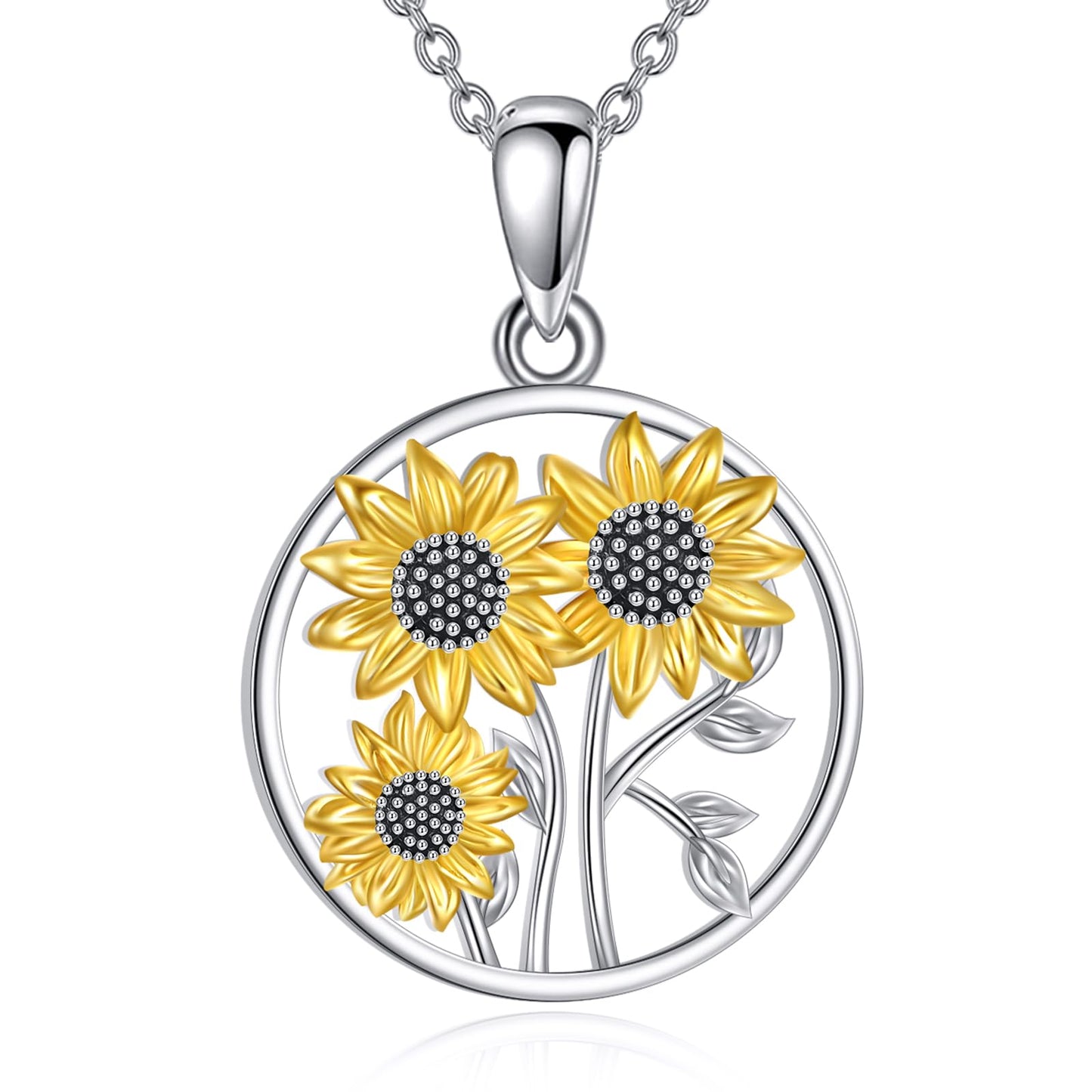 AOBOCO Sunflower Necklaces for Women 18K Gold Plated S925 Sterling Silver You Are My Sunshine Sunflower Gifts for Mom Her Inspirational Sunflower Gifts Christmas Birthday Gift for Women Motivation Sunflower Necklace