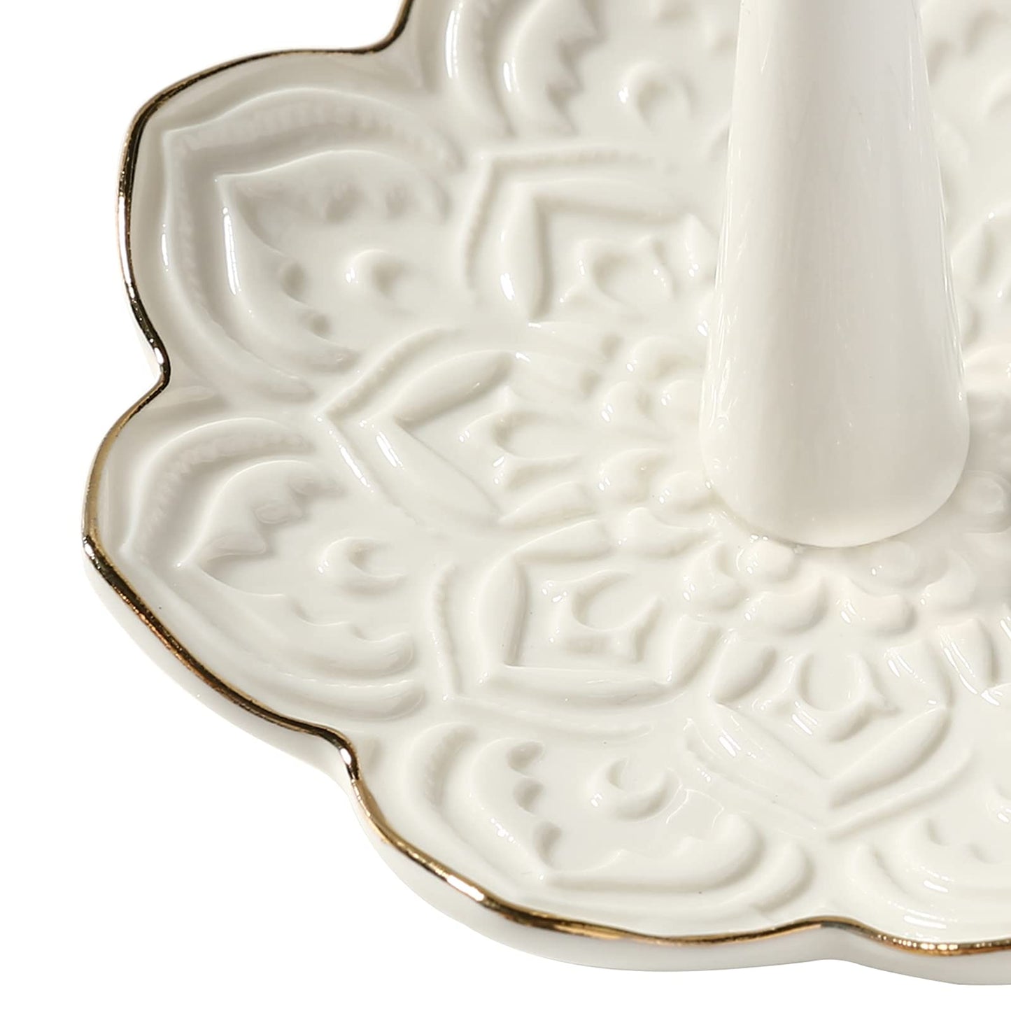 RUIMIC Ceramic White Mandala Jewelry Holder Decorative Ring Holder/Trinket Tray Engagement Wedding Birthday Gifts for Women Her