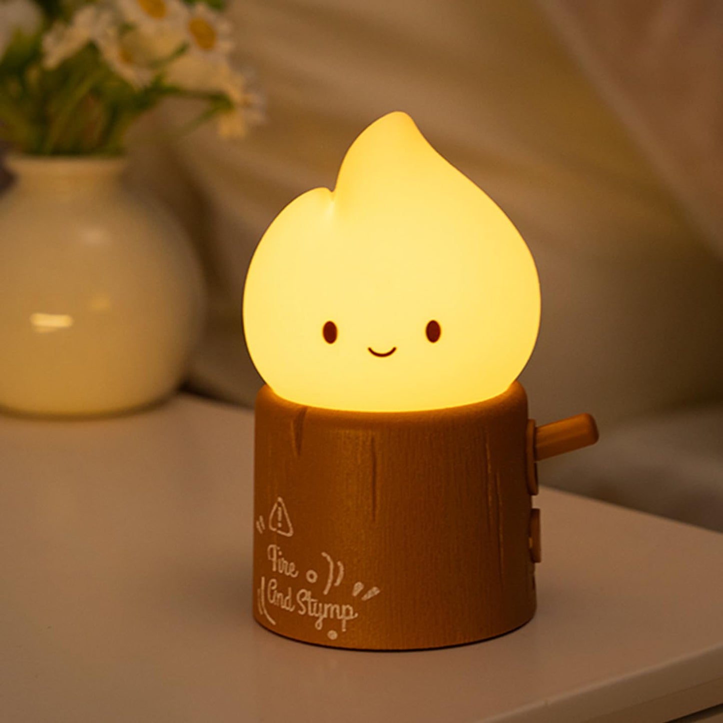 Myratts Led Cute Stump Fire Night Light, Dimmable Nursery Kawaii Lamps, Super Squishy Silicone USB Rechargeable Timer Night Lamp for Kids Adults, Used for Camping Party Room Decor (Stump Fire)