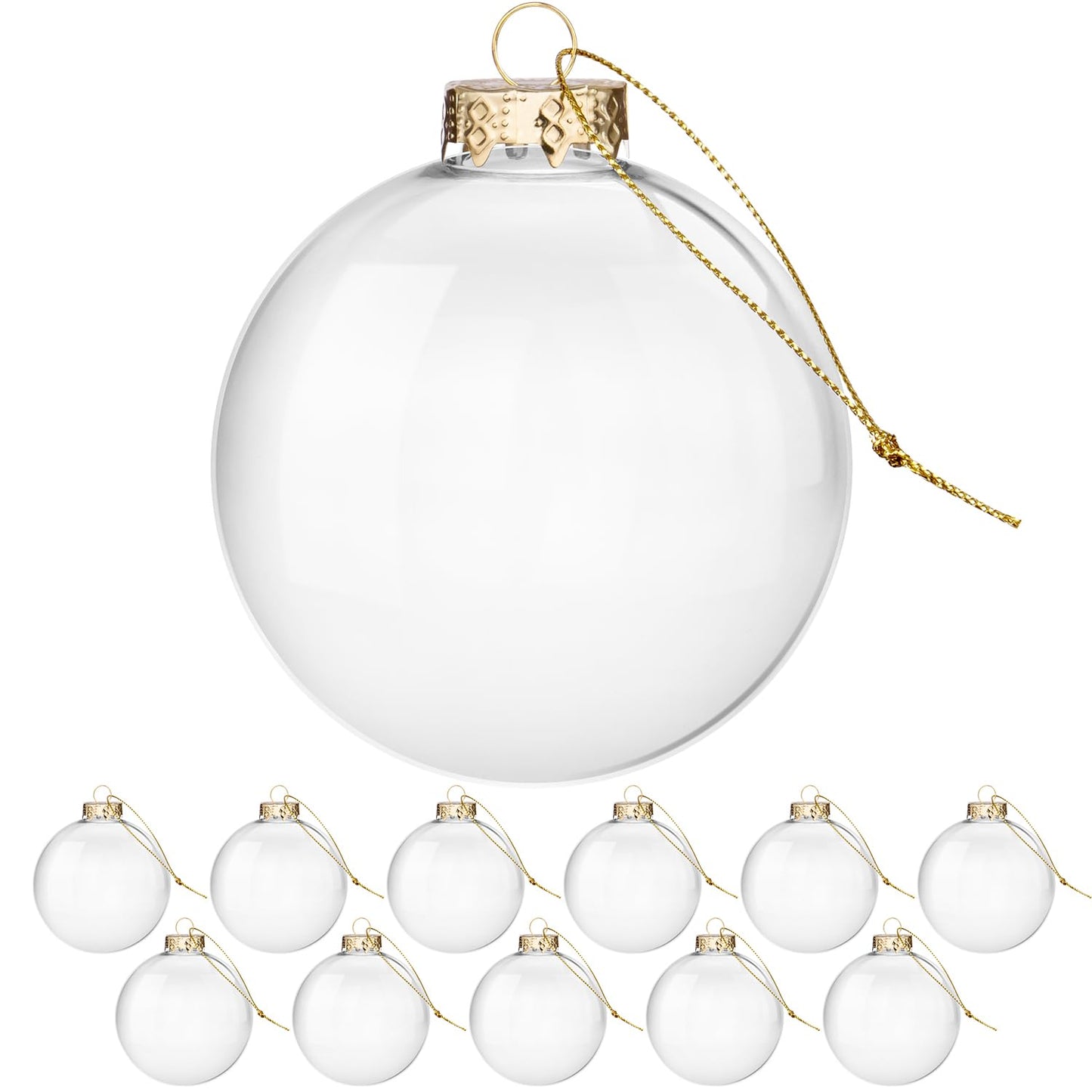 Clear Glass Ornaments for Crafts(3.15inch/80 mm, 12 Set) Large Fillable Hanging Ornaments for Christmas Tree Decor (Gold and Clear)