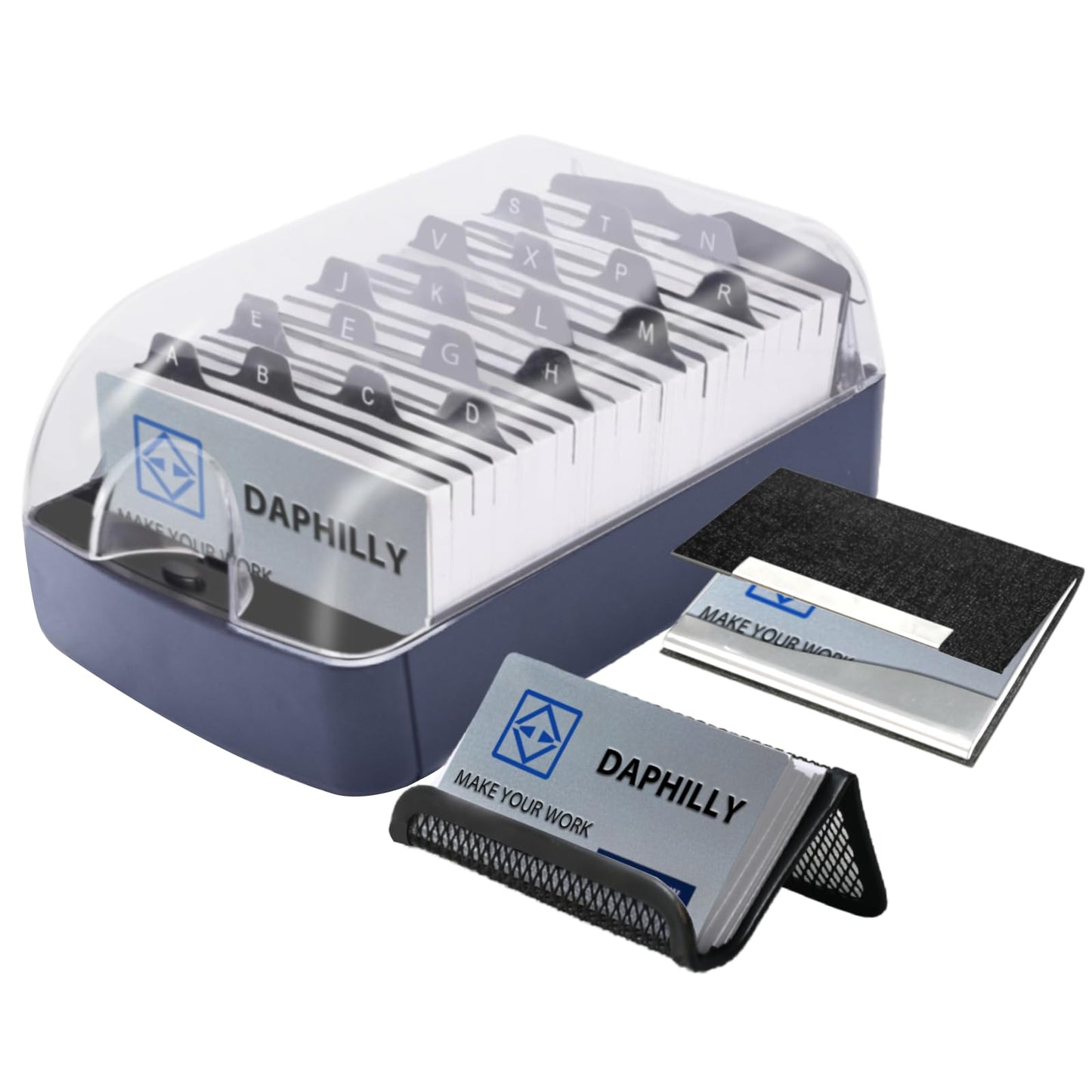 Daphilly Business Card Holder for Desk, Business Card Holder Organizer, Credit Card Organizer Case File Index Card Box Storage,with A-Z Tabs, Storage up to 350 Cards