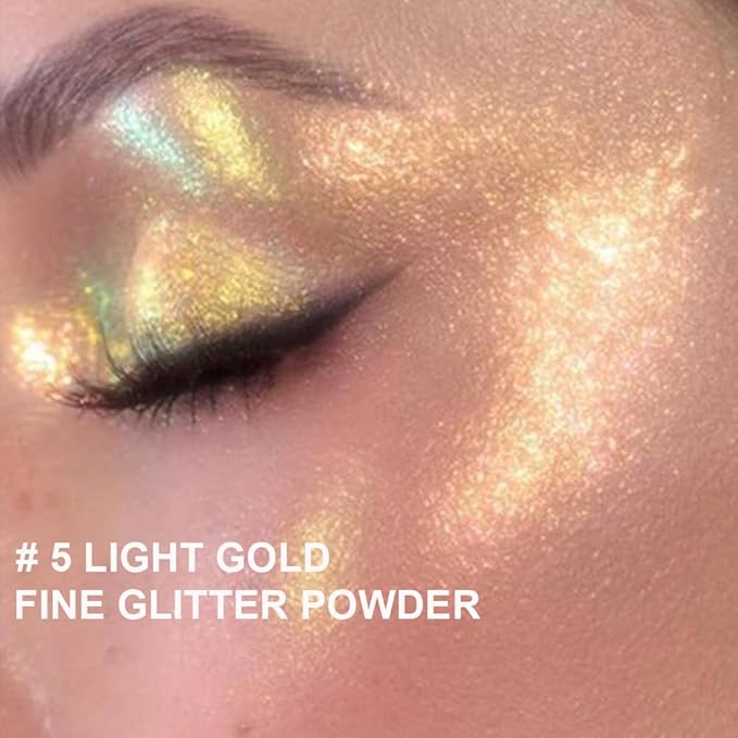 Light Gold Glitter Spray for Face and Body, Rich Color Loose Shimmer Powder Long Lasting Sparkly Spray High Gloss Makeup for Women Rave Festival Prom Stage Wedding Party, #5