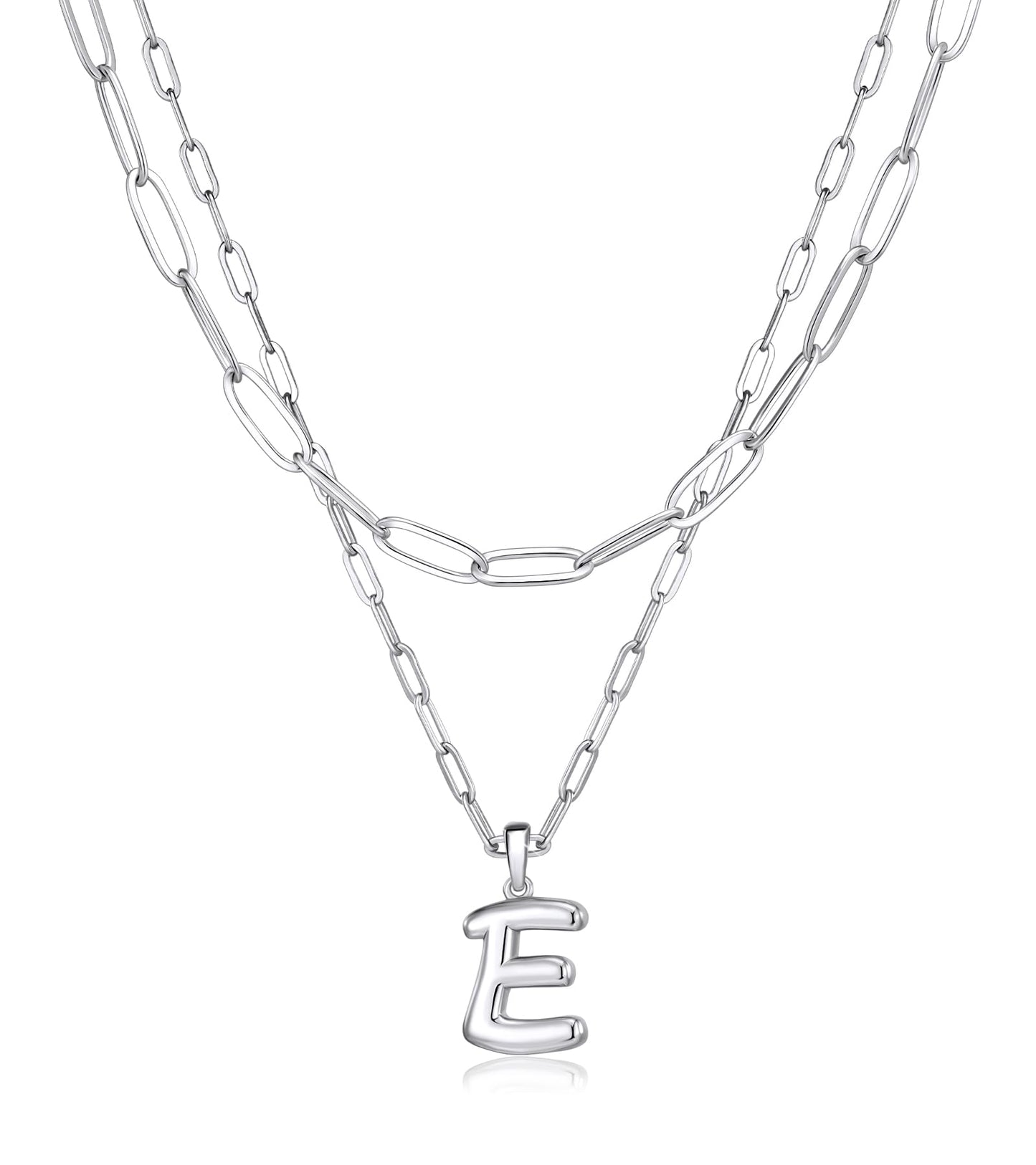 adoyi Silver Initial Necklace for Women 14k Gold Plated Layered Bubble Letter Necklaces Trendy Jewelry Chain Name E Pendant Necklace Stack Birthday Valentines Gifts