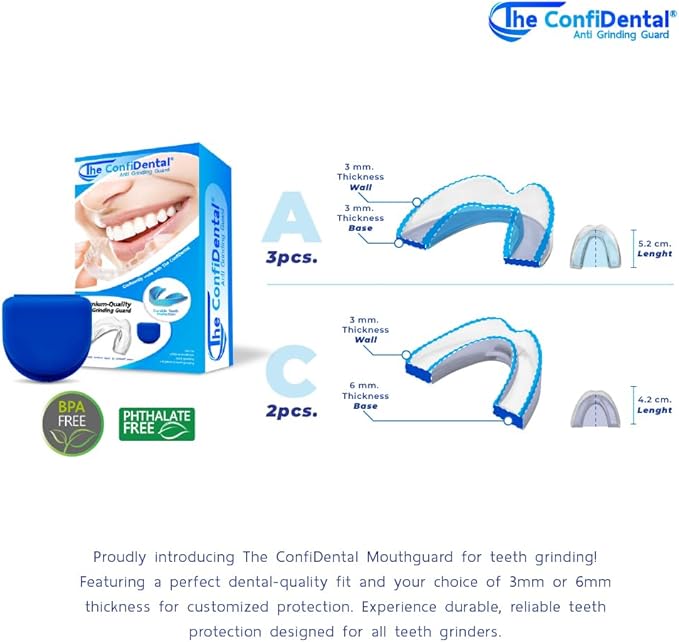 The ConfiDental Mouth Guard for Teeth Grinding and Clenching - Moldable Dental Nightguard Protection for Mild to Heavy Teeth Grinders at Night - 5-Pack (3 Regular, 2 Heavy-Duty)