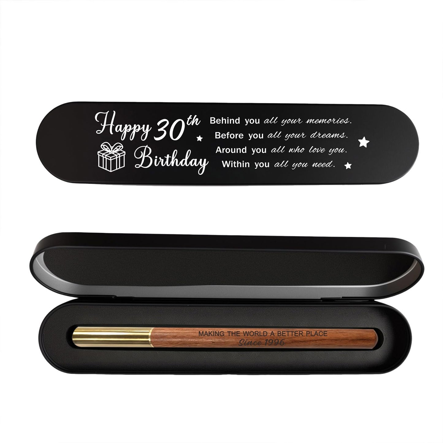 iyaone 30th Birthday Gift for 1996 Born - Engraved Wooden Gel Pen & Keepsake Box Set, Meaningful 30 Year Old Gift for Men & Women, Milestone Birthday Present