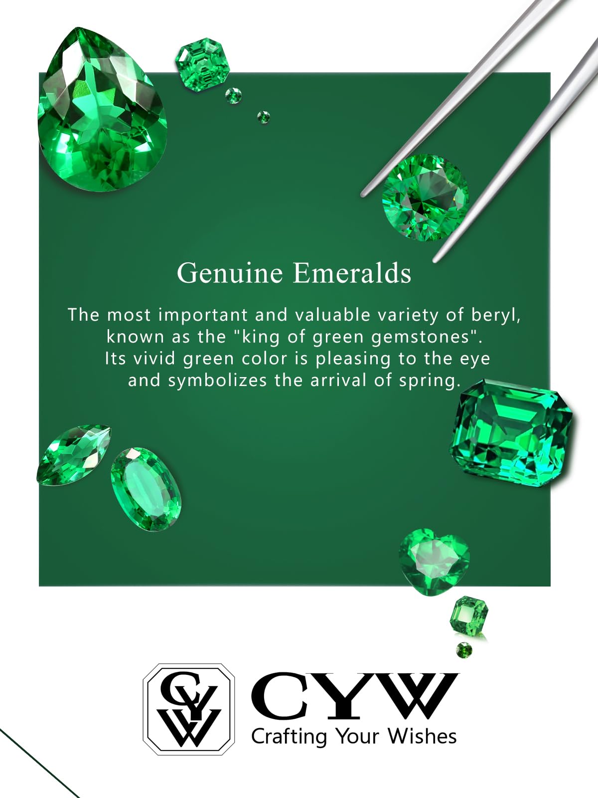 CYW 1 Carat Green Emerald Small Gold Heart Necklace for Women 925 Sterling Silver Solitaire Pendant Necklace