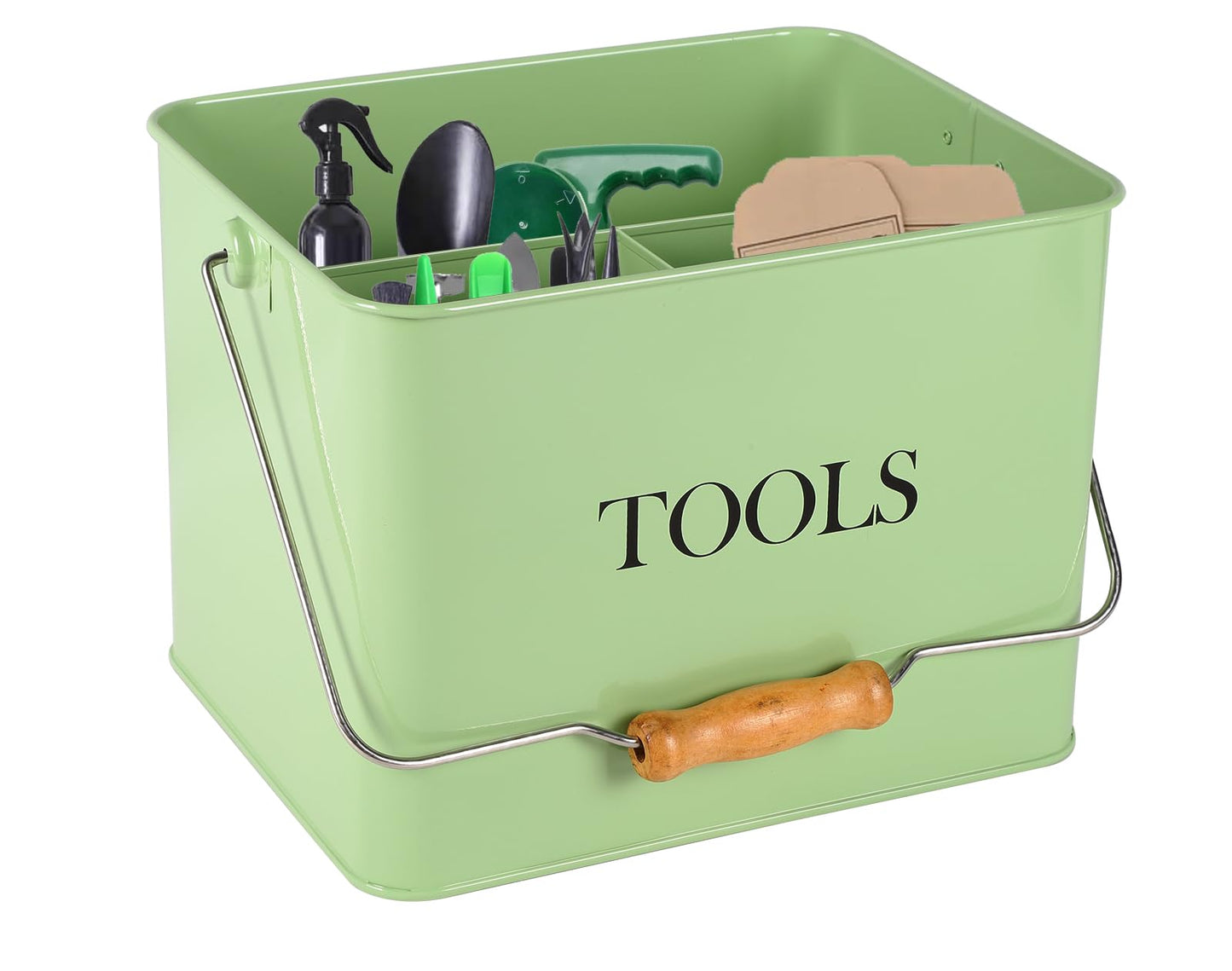Xbopetda Garden Tool Organizer, Metal Tool Caddy with 3 Compartments, Portable Garden Tool Basket with Handle, Gardening Tool Kit Holder Empty, Garden Tool Storage for Indoor and Outdoor Use - Green