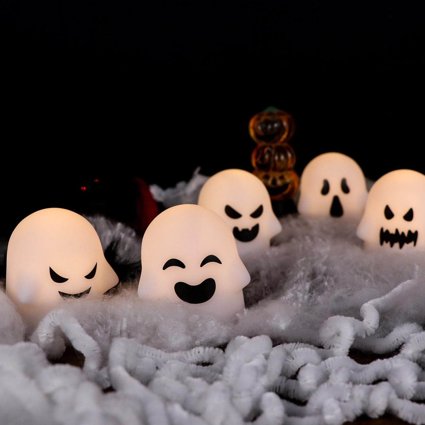 Lasumora Ghost Halloween Decorations Flameless Candles with Remote Timer, 6 Pack Grimace Ghost Candles, Battery Operated Halloween Lights Dimmable Halloween Decor Indoor