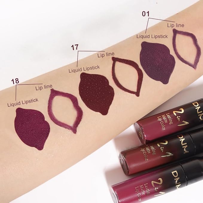 evpct 3Pcs Dark Red Purple Plum Matte Liquid Lipstick and Lip Liner Set for Women Matte Burgundy Lip Tint Stain Long Lasting Waterproof, Black Cherry Blood Red Mauve Brown Gothic Goth Lipsticks Makeup