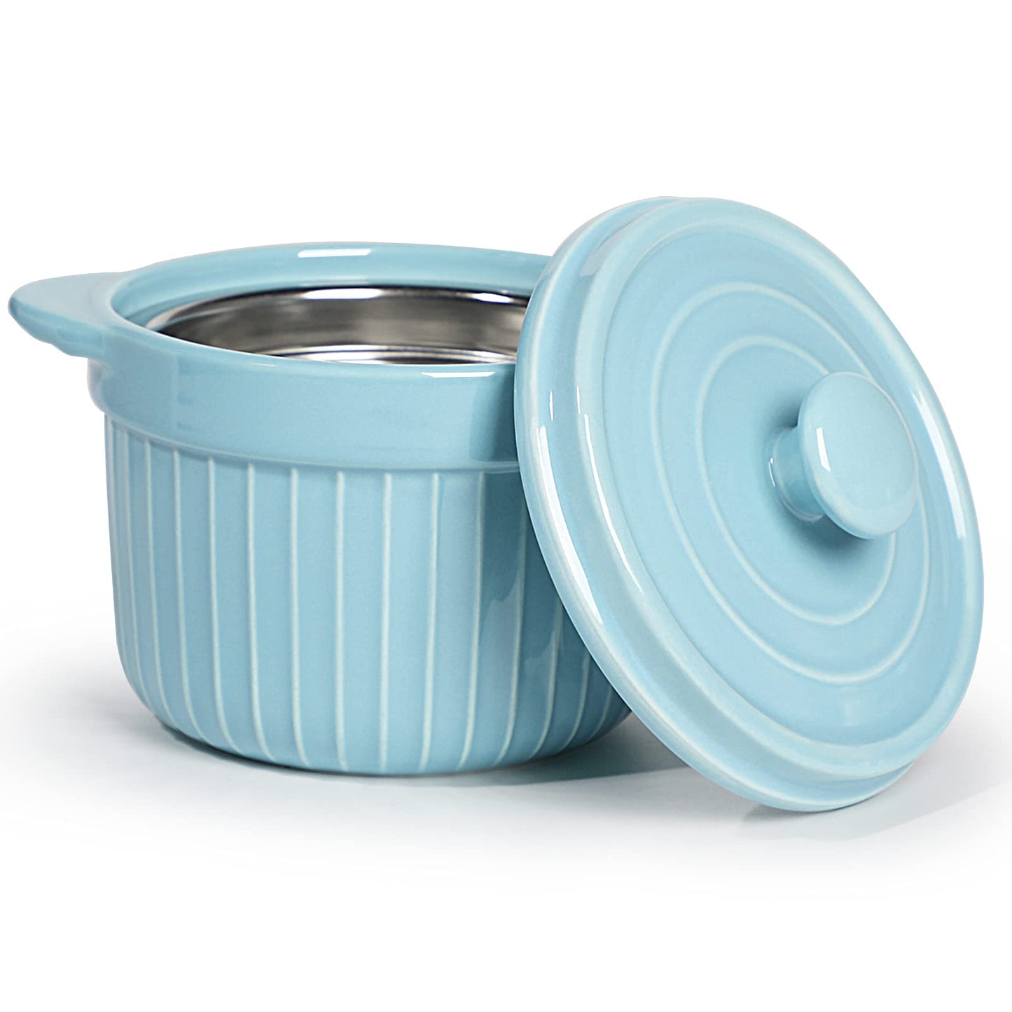 ONTUBE Ceramic Bacon Grease Container Keeper with Strainer, Frying Oil Storage Can 17oz, Turquoise