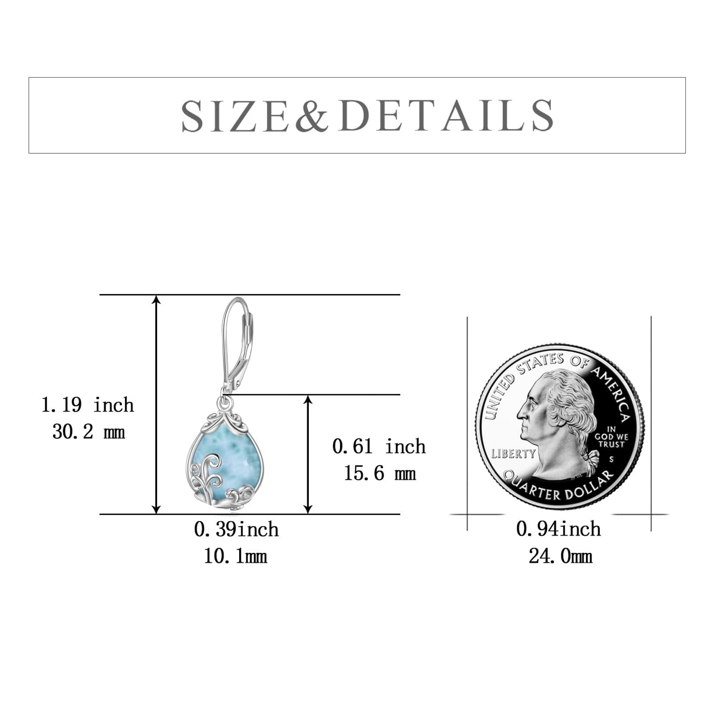 POPLYKE Larimar Filigree Teardrop Drop Dangle Earrings Sterling Silver Leverback Earrings Jewelry
