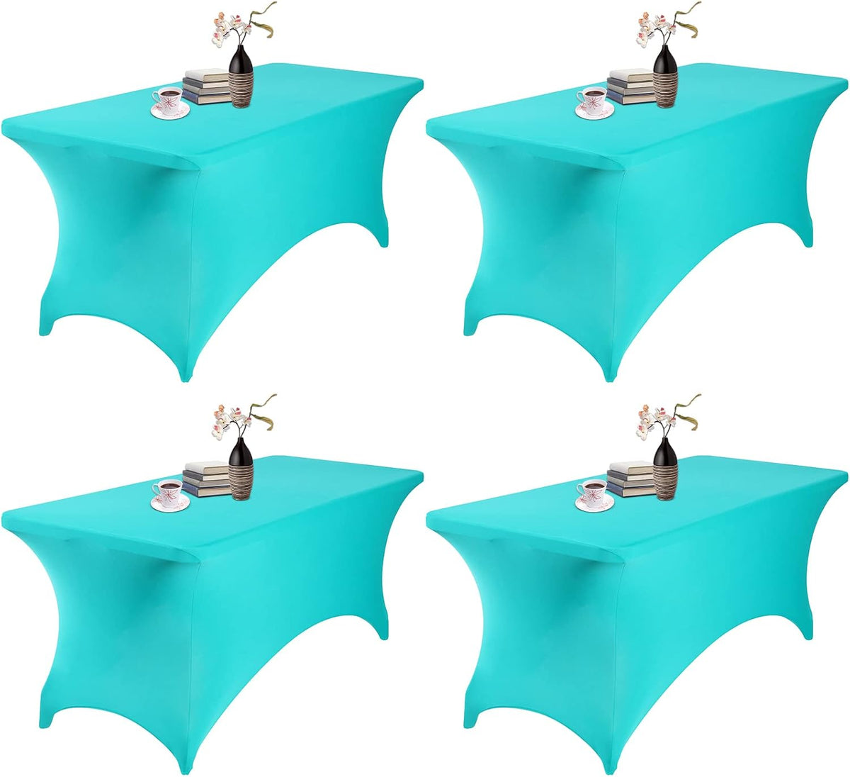 4Pack Spandex Waterproof Table Covers 6ft，Spandex 6ft Waterproof Table Cover for Party,Wedding, Banquet, and Events(Turquoise)