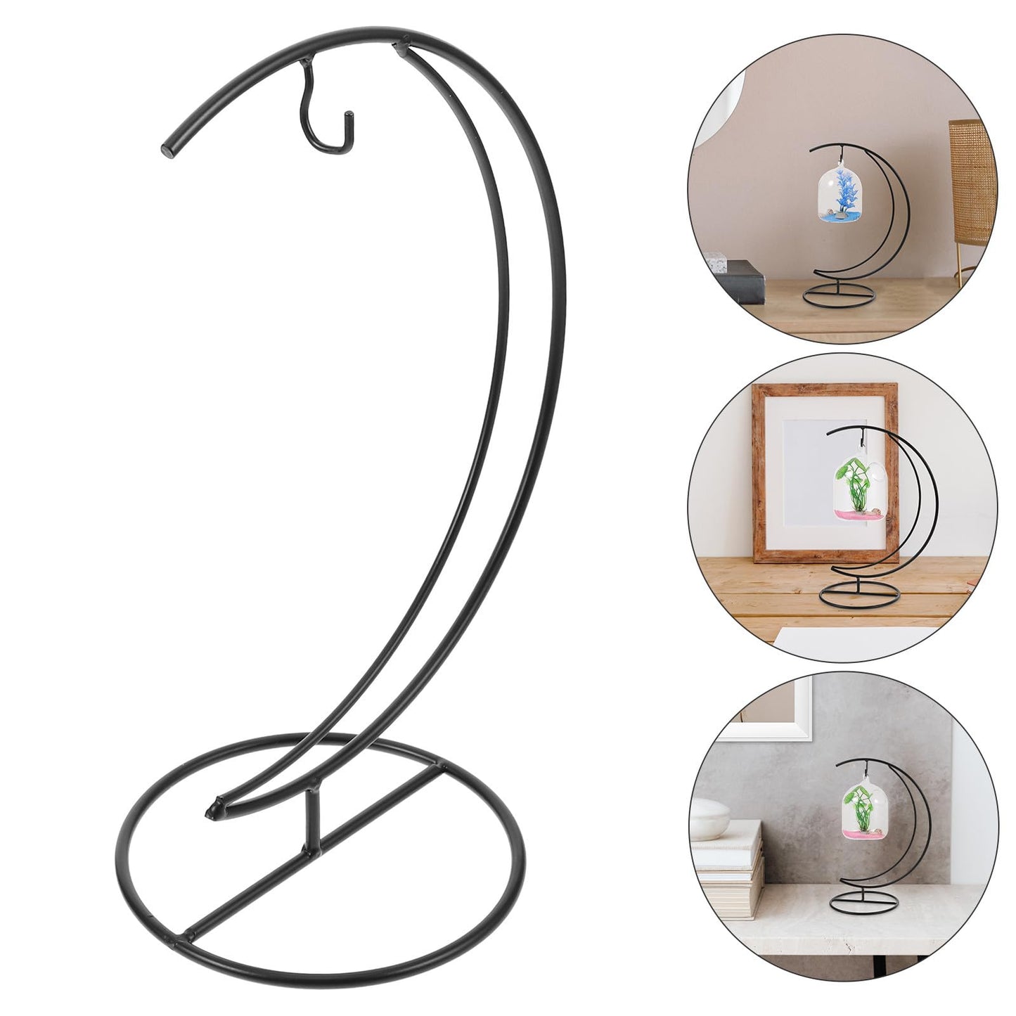 Angoily Moon-shaped Hanging Hook 2pcs Black Metal Air Planter Stand Glass Terrarium Display Holder Flower Pot Hanger for Home Décor and DIY Micro Landscape