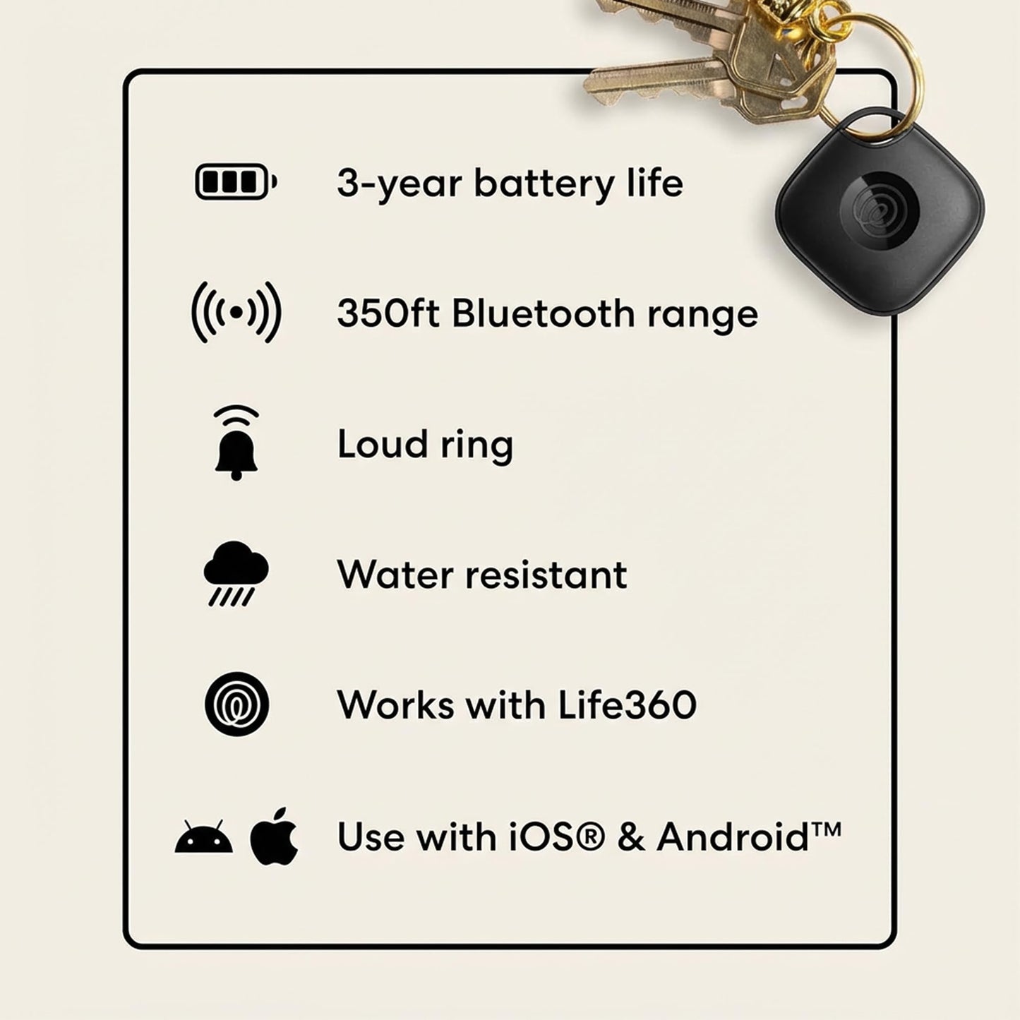 Life360 Tile - Bluetooth Tracker, Keys Finder and Item Locator for Keys, Bags and More. Phone Finder. Both iOS and Android Compatible. 1-Pack (Black)