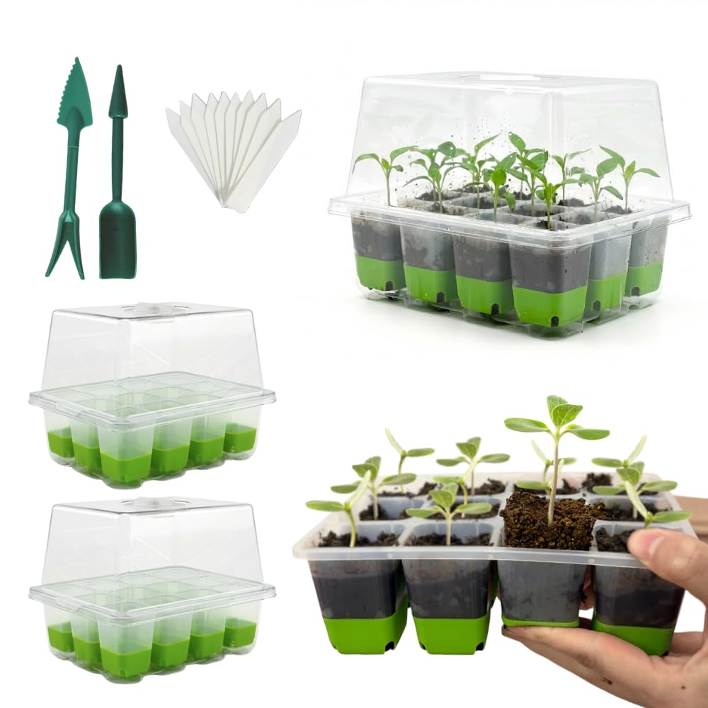 ILITING Seed Starter Kit 3 Pack, Reusable Silicone Seedling Starter Trays 36 Cells Seed Starter Tray, with Humidity Dome, Foldable Design for Easy Transplanting