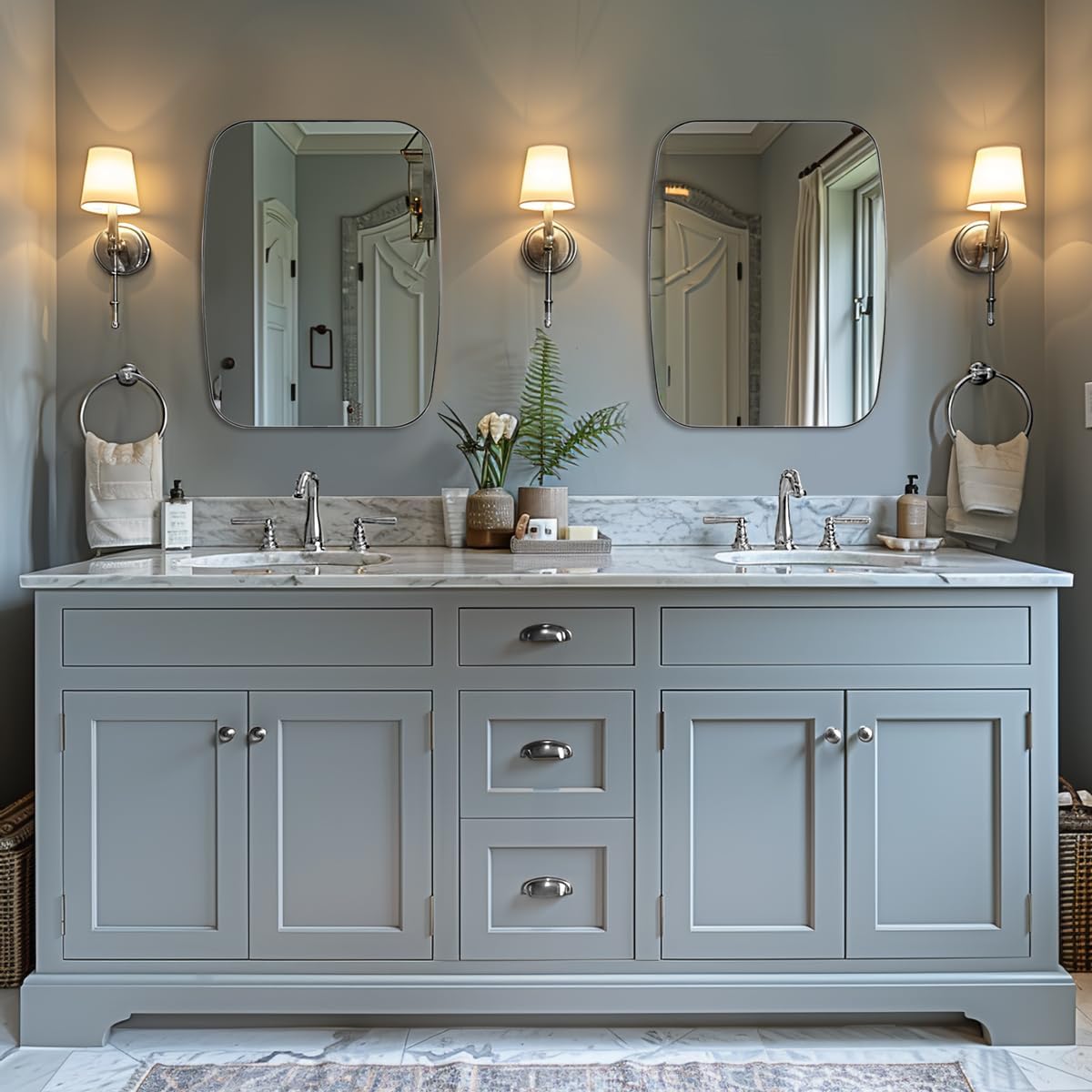 ANDY STAR Chrome Bathroom Mirror, 28x36 Inch Stainless Steel Metal Frame Oblong Bathroom Mirror for Vanity, 1’’ Deep Wall Mounted Vertically/Horizontal