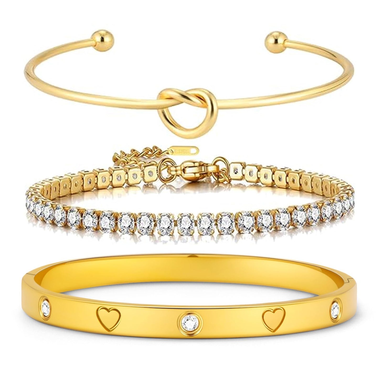FAFUGA 18 K Gold Plated Love Bangle Bracelet Stack Cuff Jewelry for Women Jewelry Set for Women Gift with Box (style9)