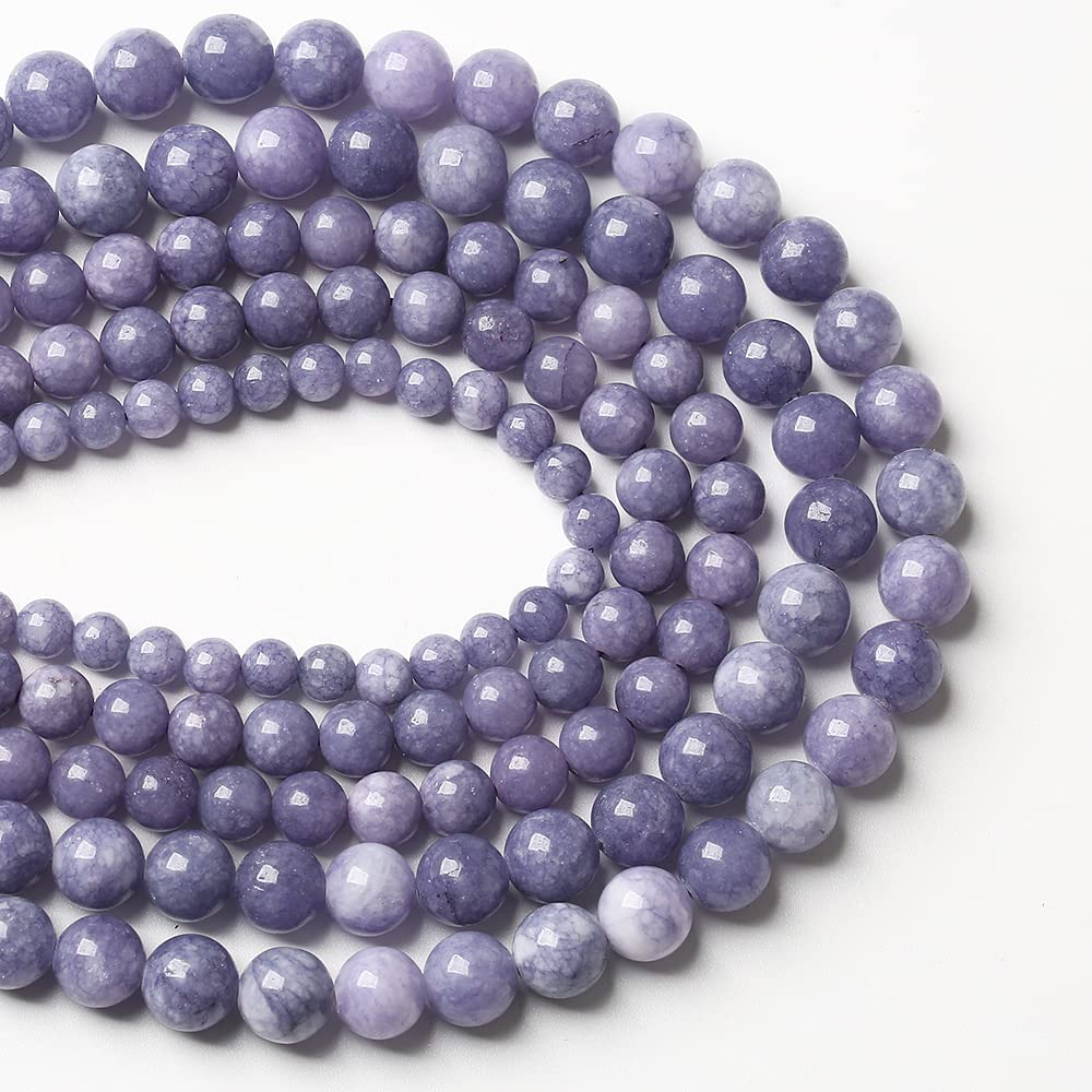8mm 90pcs Natural Purple Angelite Stone Beads Lavender Gemstone Round Loose Beads for Jewelry Making DIY Bracelet Necklace Earrings 32" 2 Strands