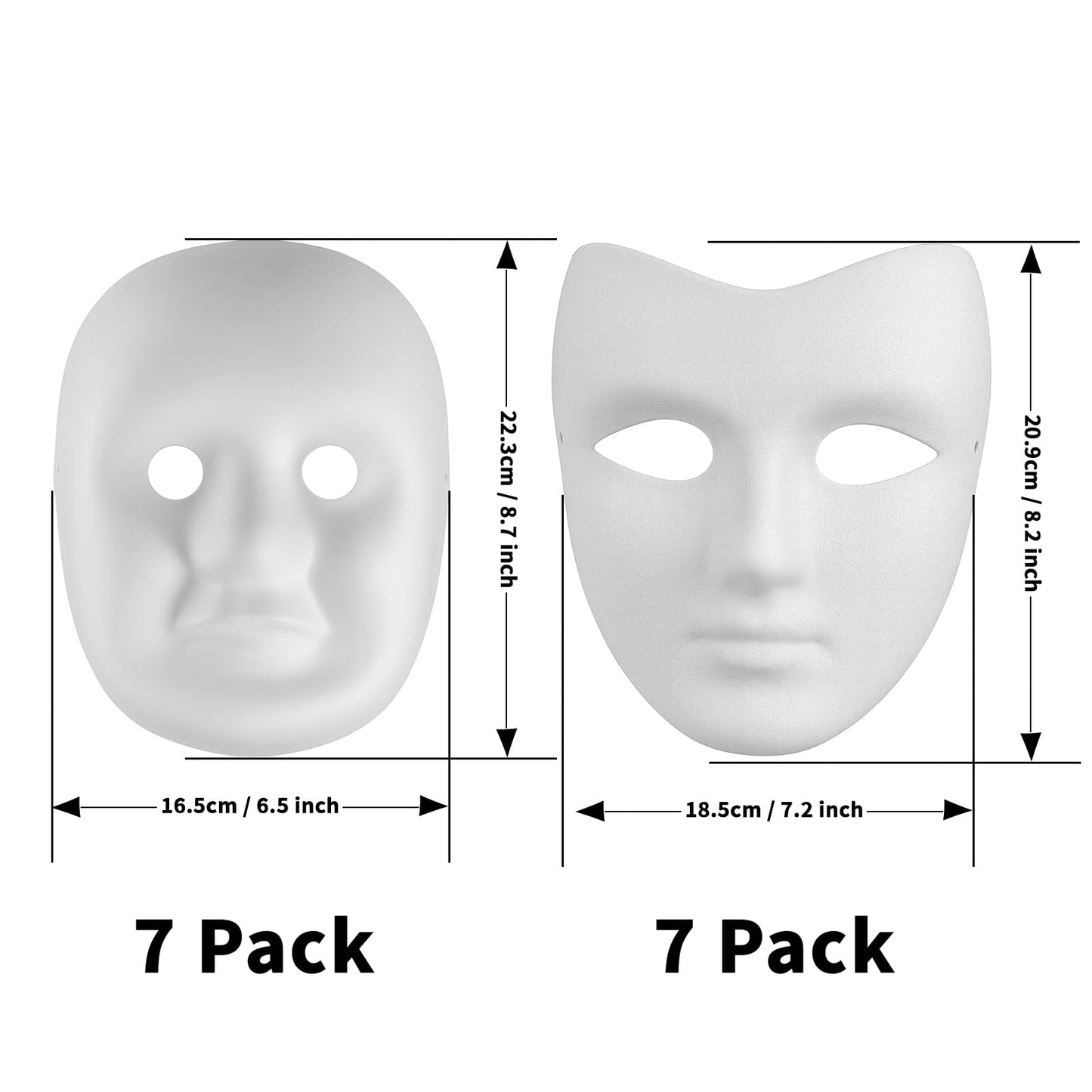 Lxins ECO Paper Mache Blank Full Face Masks for Crafts, 14 Pack Paintable White DIY Masks, Assorted 2 Styles for Art Projects, Classroom & Party Activities