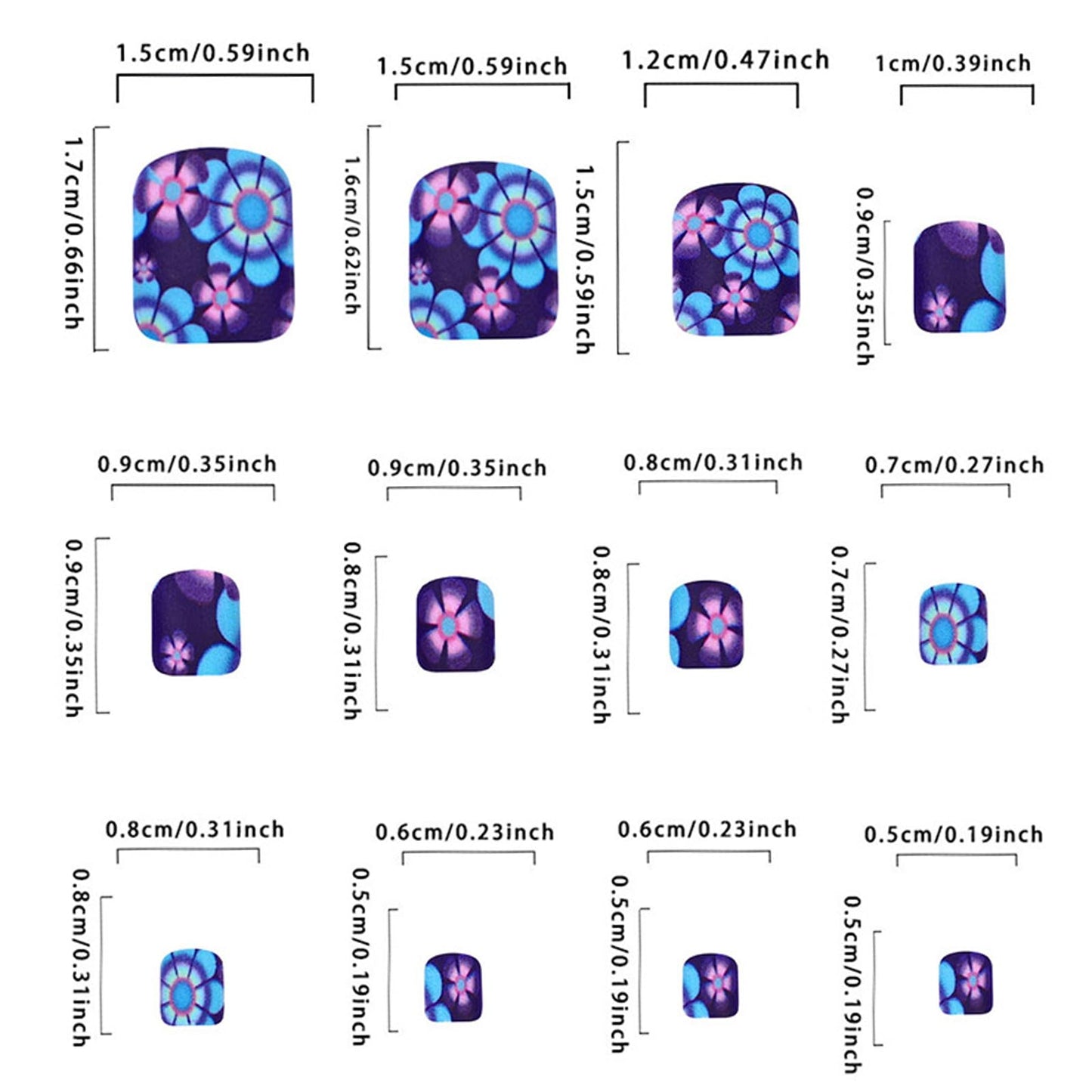 24PCS Summer Daisy Press on Toenails Short Square with Flower Designs Blue Purple Flower Matte Acrylic Full Cover Spring Summer Reusable False Toe Nails Kit with Jelly Toenails for Women