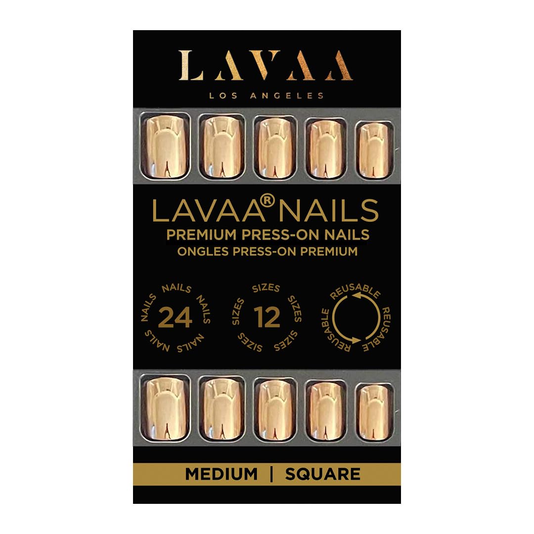 GOLDIE Press-On Nails by Lavaa Beauty | Medium Square | Gold Chrome Square Nails
