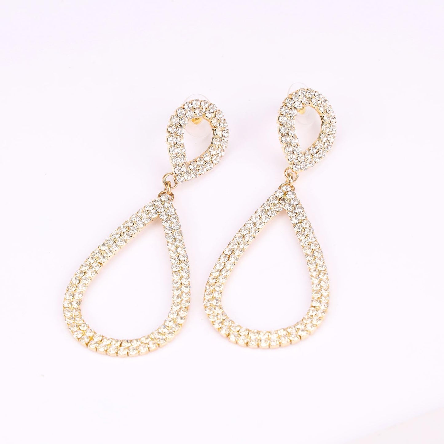 Legitta Rhinestone Teardrop Long Drop Earrings Cubic Zirconia Statement Geometric Dangle with Studs for Women Wedding Jewelry