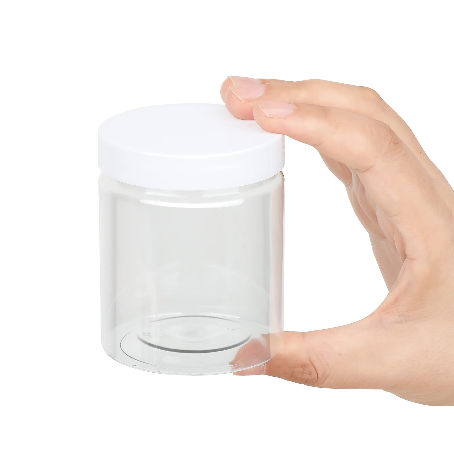 Healthy Packers Plastic Containers with Water-Tight White Lids (6 oz, 24 Pack) - Clear Plastic Food Storage Jars with Labels and White Marker - Jars With Lids For Slime Or Storage - BPA Free