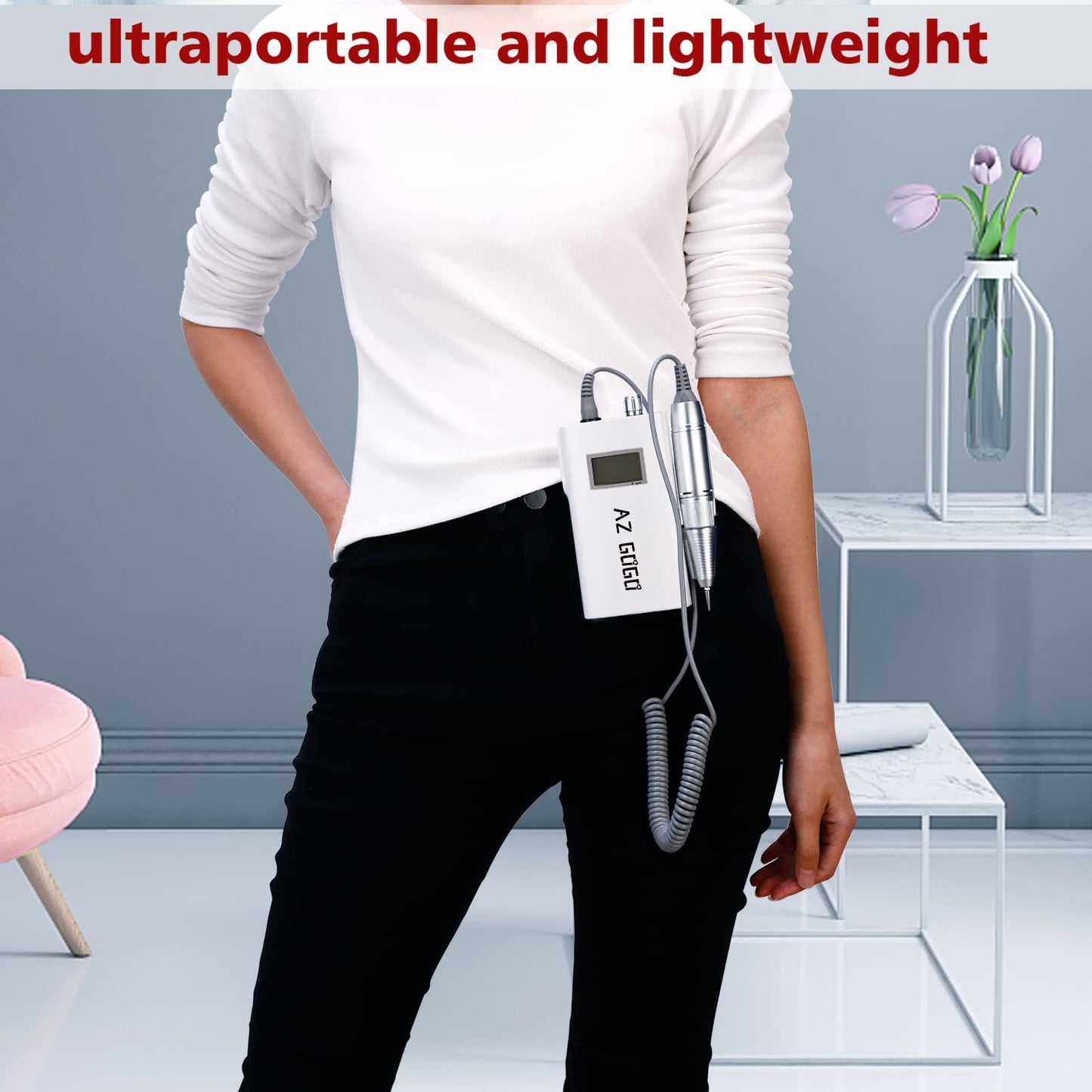 AZ GOGO Electric Nail Drill, 30000RPM Rechargeable Portable Nail Drill Machine for Acrylic Gel Nails, Professional Manicure E-File for Home or Salon Use