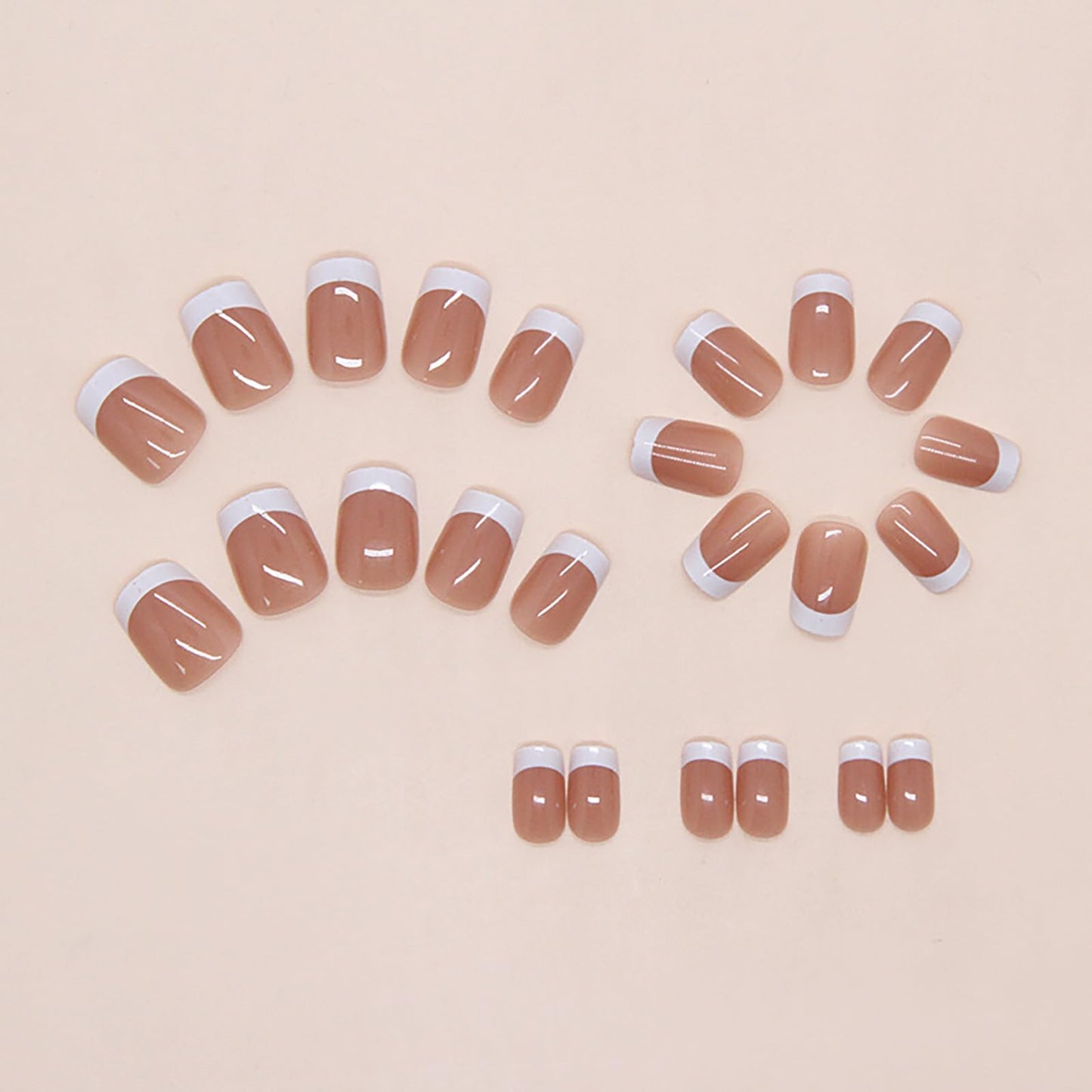 Short Square Press on Nails White French Tip Fake Nails Nude Pink Press ons Acrylic False Nails Artificial Full Cover Stick on Nails for Women Girls 24 Pcs