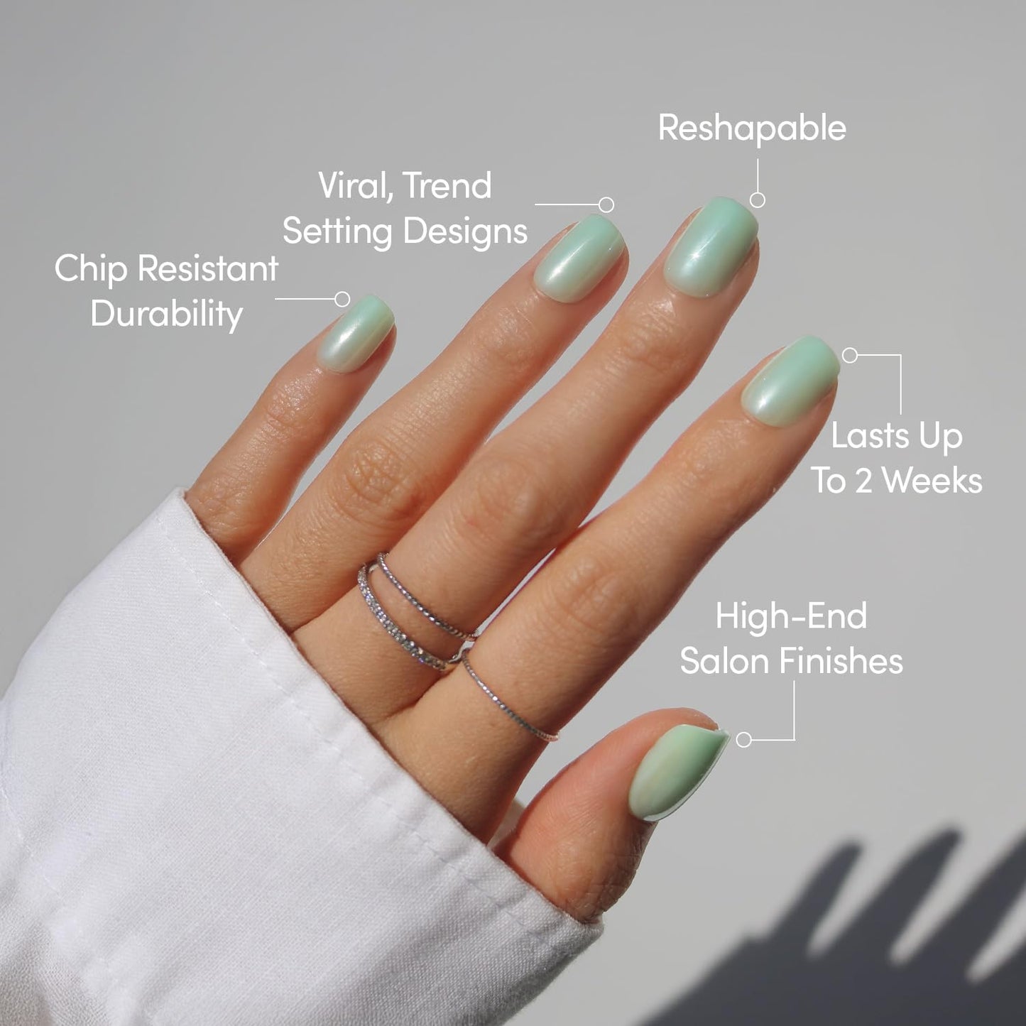 Glamnetic Press On Nails - Short Squoval Fake Nails, Mint Green Glazed Nails, Honeydewy | 15 Sizes - 30 Nail Kit with Glue