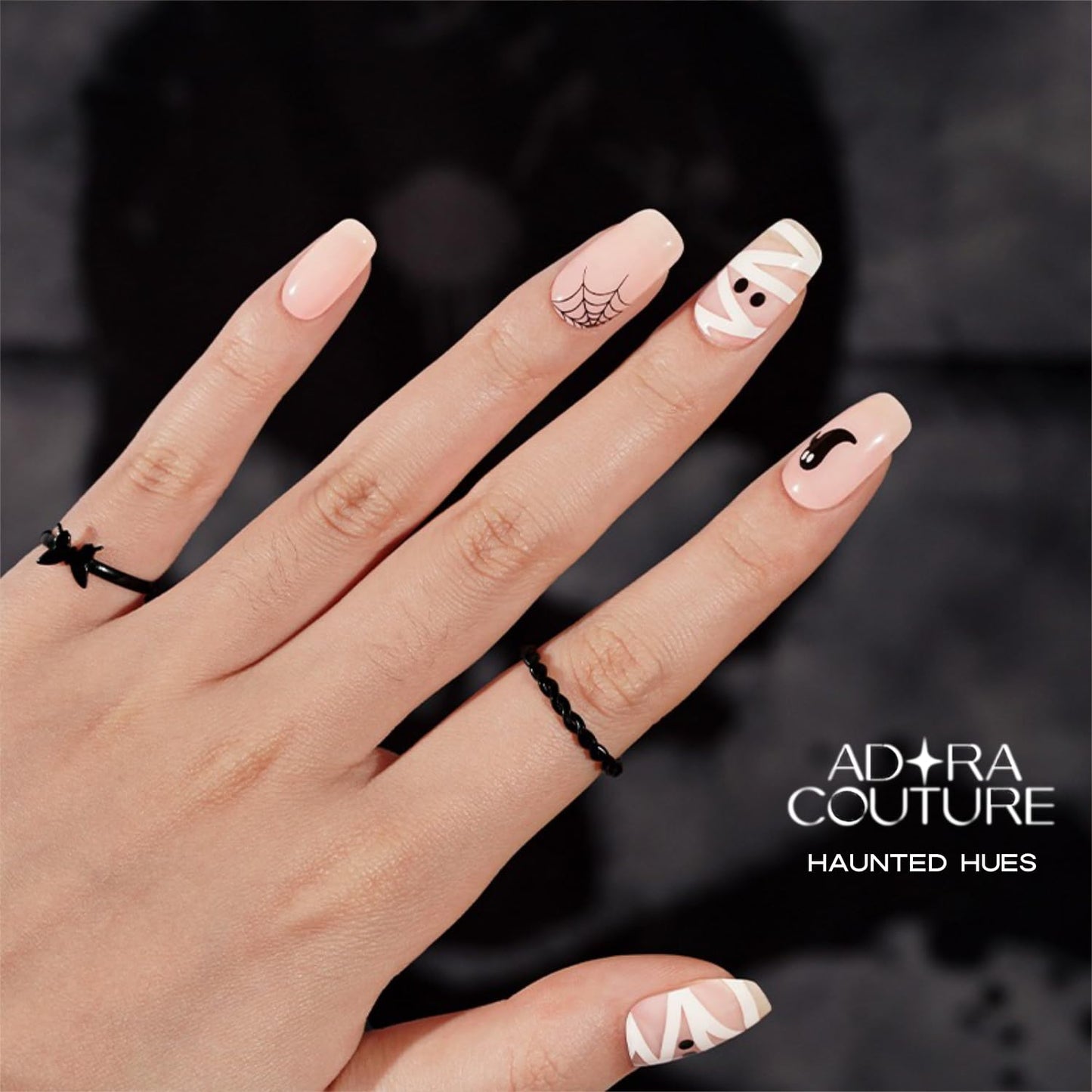 Adora Couture Semi Cured Gel Nail Strips with 20 Pieces - UV Gel Stickers, Manicure Kit, Easy Application Wraps Includes Prep Pads, Nail File, Wooden Stick - UV Light Required (Haunted Hues)