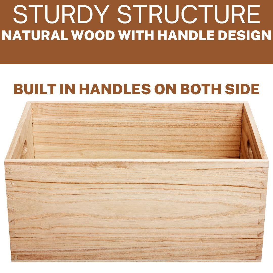 Oojami Unfinished Wooden Crates 4 Pack for Storage & Display Nesting Wood Boxes with Handles, Organizer Bins for Crafts, Decor, Farmhouse, Kitchen, Pantry - Pine