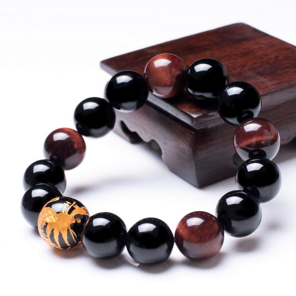 16mm Yellow Tiger Eye Stone Dragon Pattern Bold Wrist Bracelets, Natural Lava Rock Black Beads Elegant Design Bracelets for Men, Charming Crystal Black Men's Bracelet Beads Set for Layered Looks