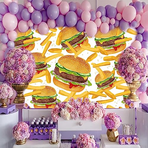 Hamburger French Fries Backdrop, 7x5ft, Fast Food Photograhy Background Birthday Party Supplies Burger Shop Decoration Banner Photo Booth Props BJOKPR0256 - size: 7x5